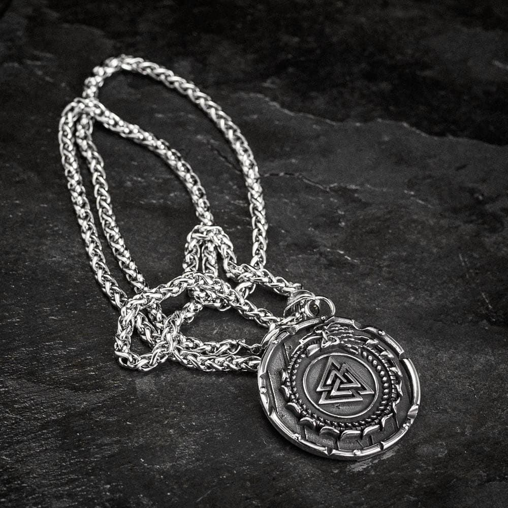 Circular Jormungand and Valknut Necklace-Silver