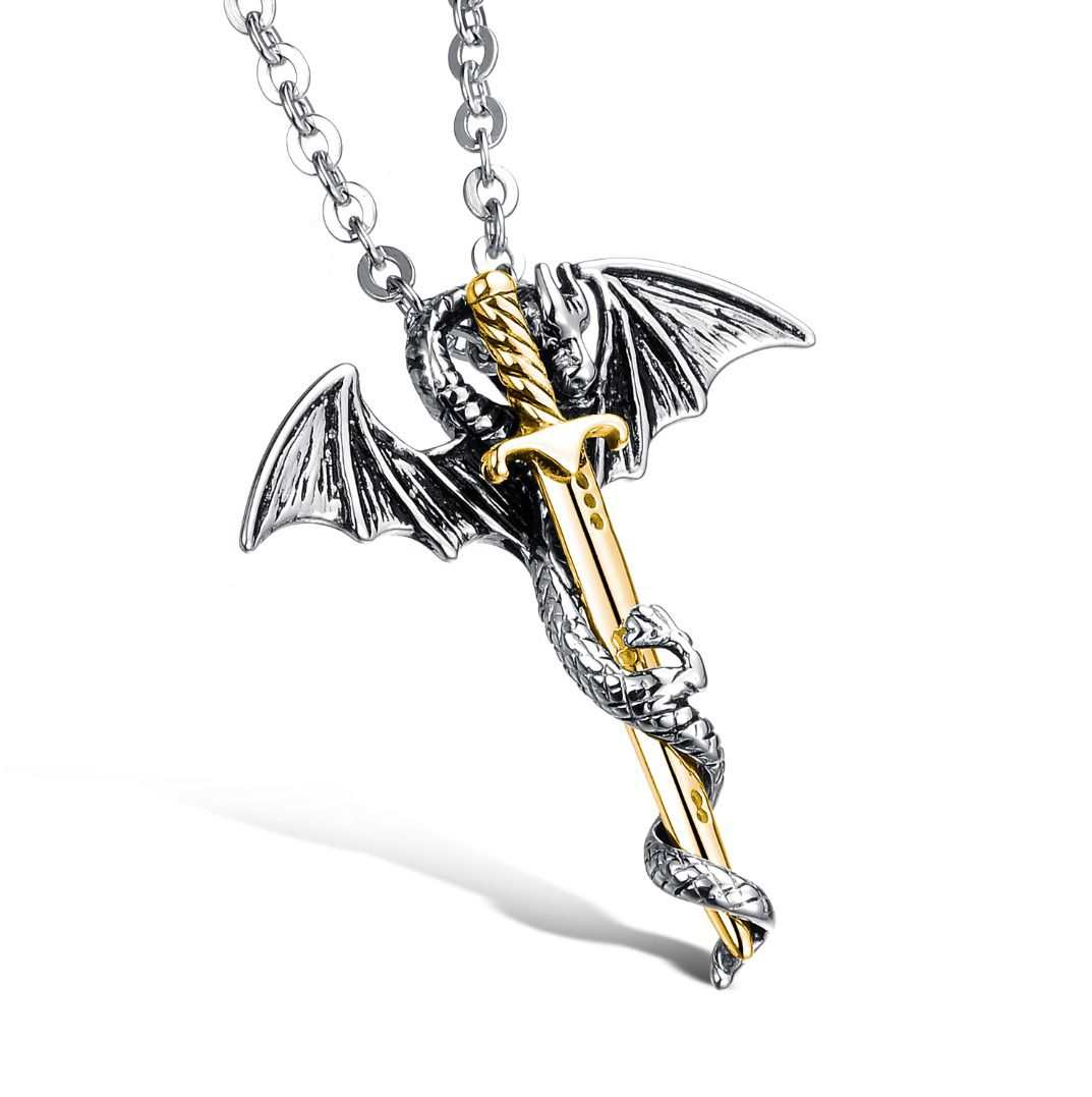 Dragon and Sword Necklace - Gold