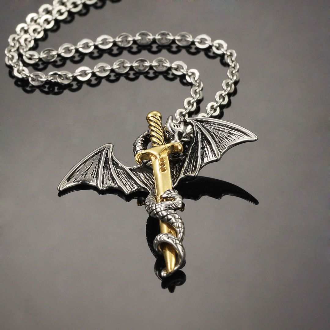 Dragon and Sword Necklace - Gold