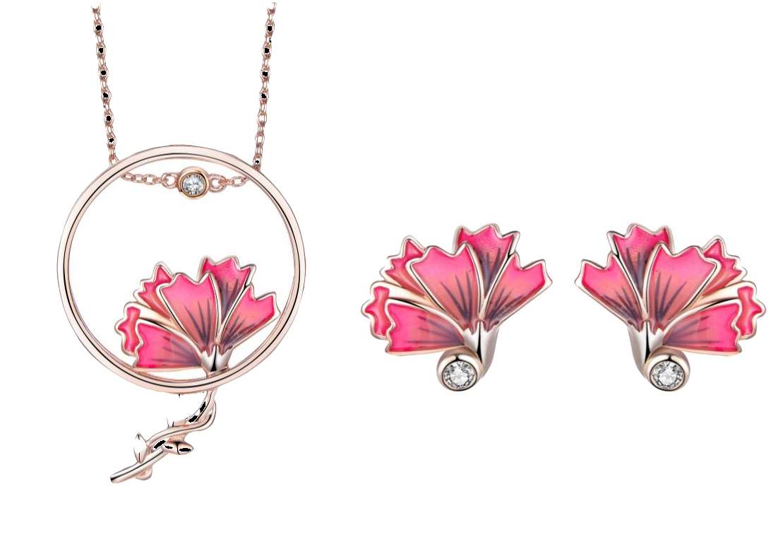 Carnation Drop Necklace And Earring Set