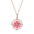 Elegant Carnation Petals Necklace in sterling silver with rose gold plating & Swarovski Zirconia. A timeless floral pendant for any occasion.