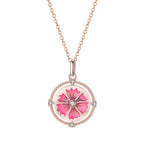 Elegant Carnation Petals Necklace in sterling silver with rose gold plating & Swarovski Zirconia. A timeless floral pendant for any occasion.