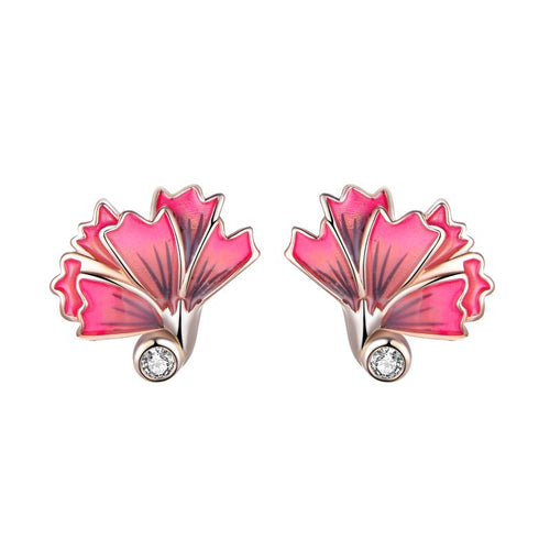 Elegant Carnation Stud Earrings in sterling silver with rose gold & Swarovski Zirconia. A timeless floral design, perfect for every occasion.