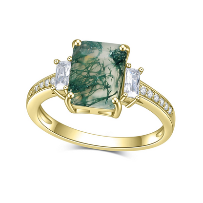 Moss Agate Emerald Cut Ring