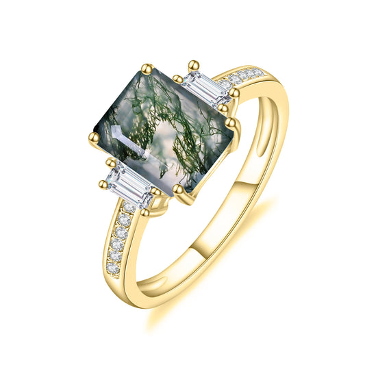 Moss Agate Emerald Cut Ring