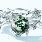 Floral Leaf Natural Moss Agate Adjustable Twin Ring Set