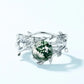 Floral Leaf Natural Moss Agate Adjustable Twin Ring Set