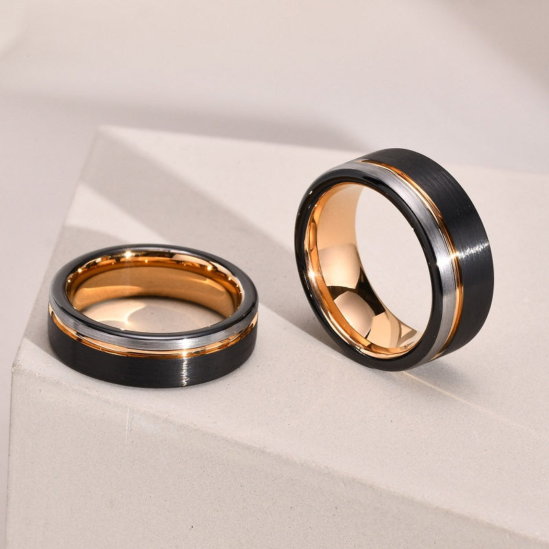 Rose Gold Groove Tungsten Carbide Ring