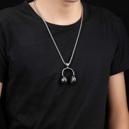 Black Headphone Pendant Necklace