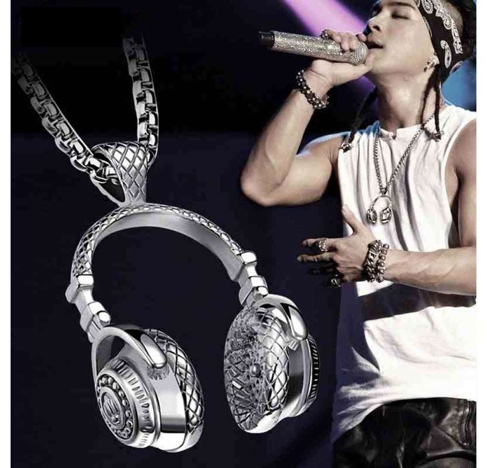 Black Headphone Pendant Necklace