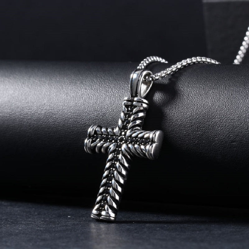 Black Stone Cross in Stainless Steel
