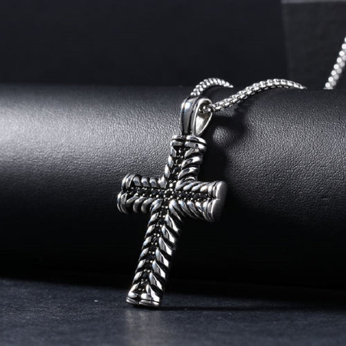 Black Stone Cross in Stainless Steel