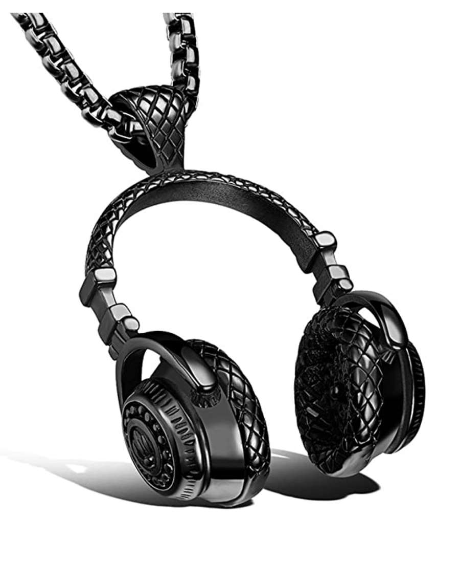 Black Headphone Pendant Necklace