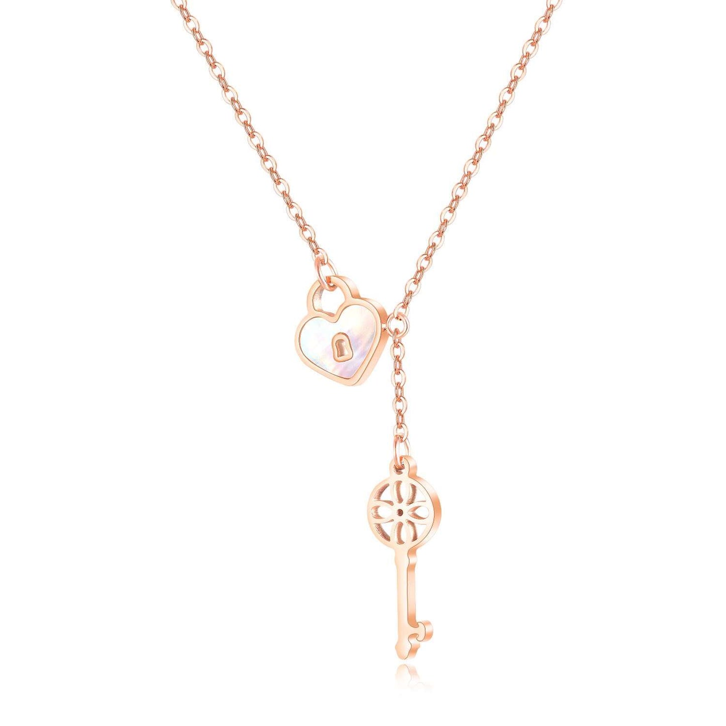 Flower Pattern Key & Lock Necklace