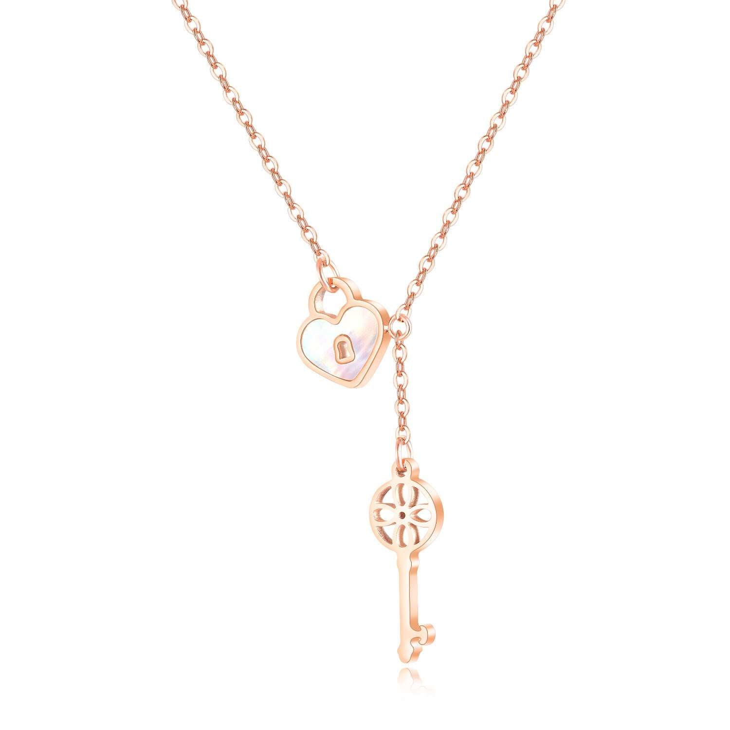 Lock and Key Pattern NecklaceGorgeous and timeless, this 18k rose gold necklace is designed with the delicate lock and key motif. With a subtle yet stylish look, this timeless piece is ideal forWomans Necklaces8006Dhia JewelleryKey Pattern Necklace