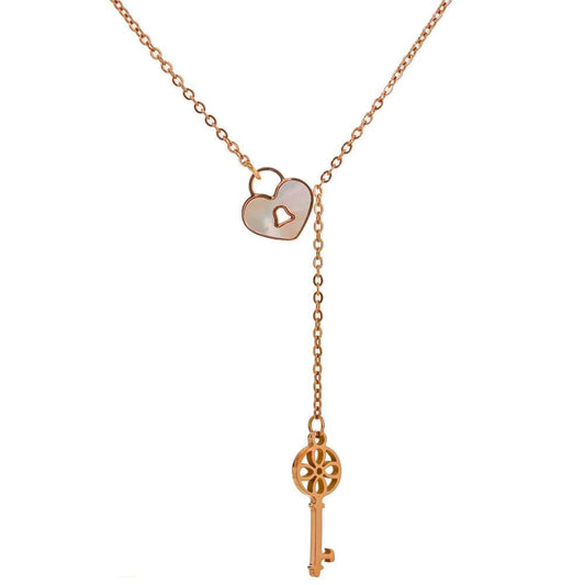Lock and Key Pattern NecklaceGorgeous and timeless, this 18k rose gold necklace is designed with the delicate lock and key motif. With a subtle yet stylish look, this timeless piece is ideal forWomans Necklaces8006Dhia JewelleryKey Pattern Necklace