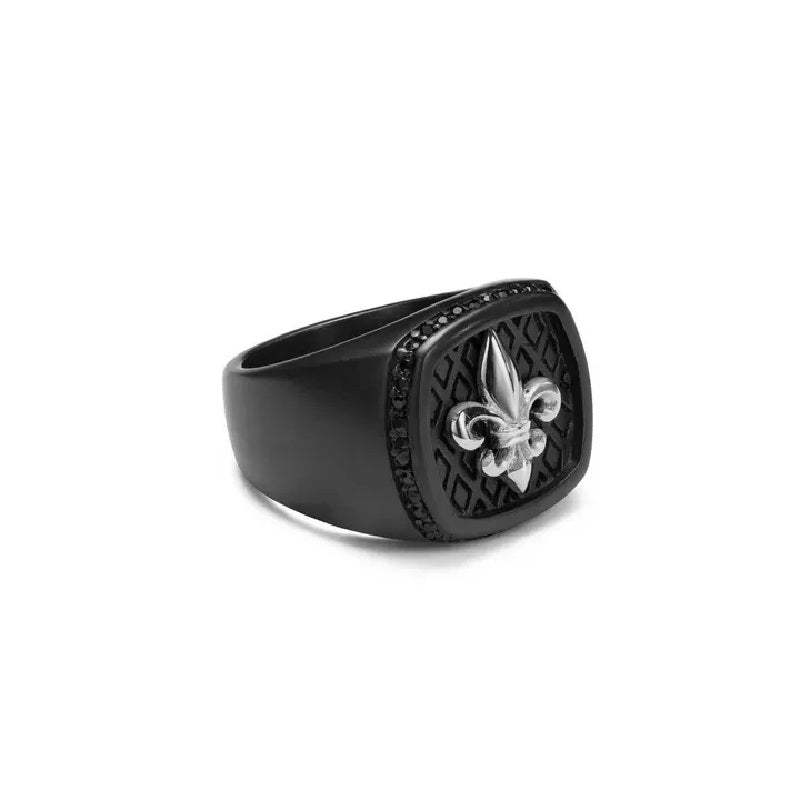Fleur-De-Lis Stainless Steel Ring - Black