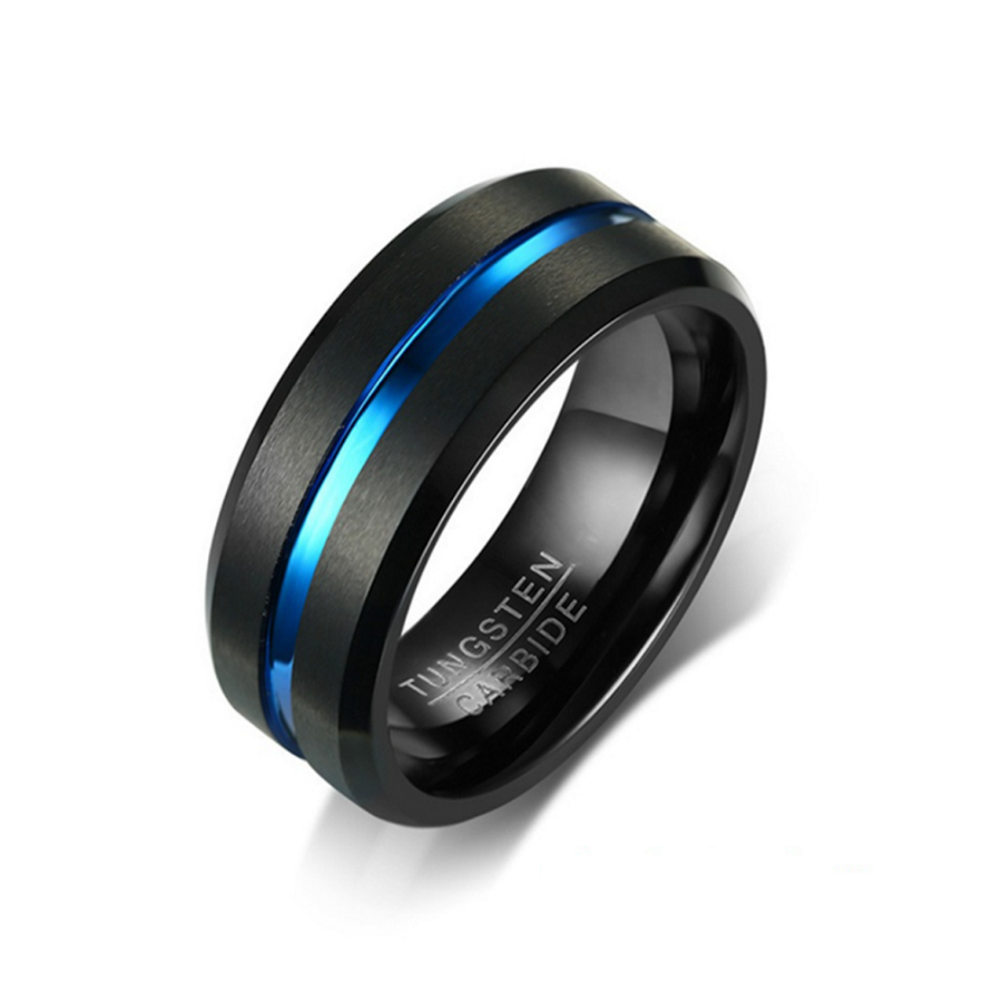 Men's Blue Channel Tungsten Carbide Ring