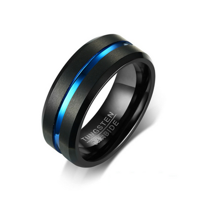 Men's Blue Channel Tungsten Carbide Ring