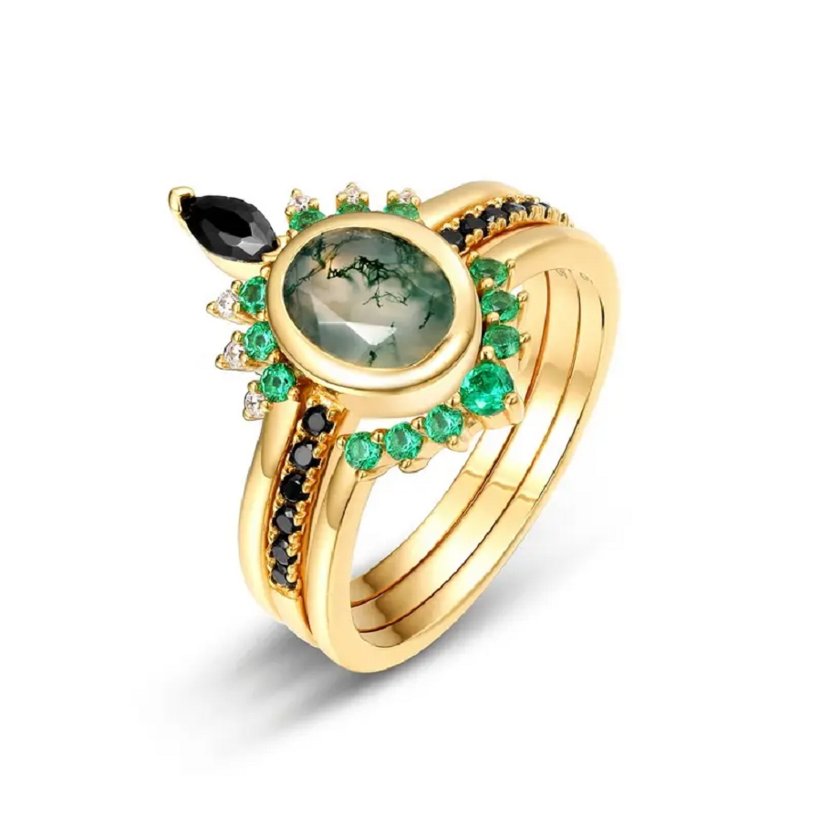 Dhia Moss Agate Oval Ring Twin Set