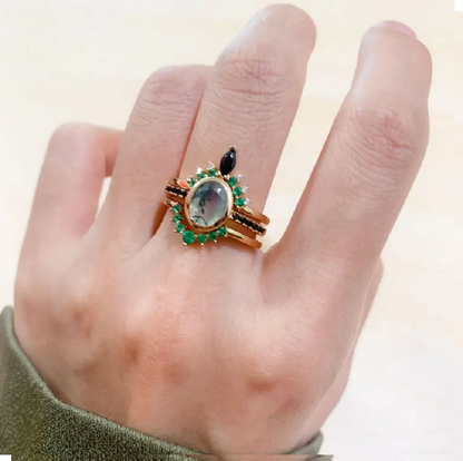 Dhia Moss Agate Oval Ring Twin Set