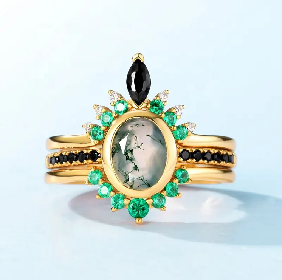 Dhia Moss Agate Oval Ring Twin Set