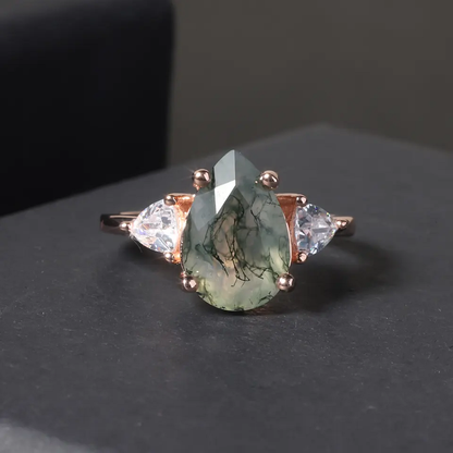 Moss Agate Pear Shaped with Stone Ring