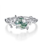 S925 Leaf Design Solitaire in Natural Green Moss Agate