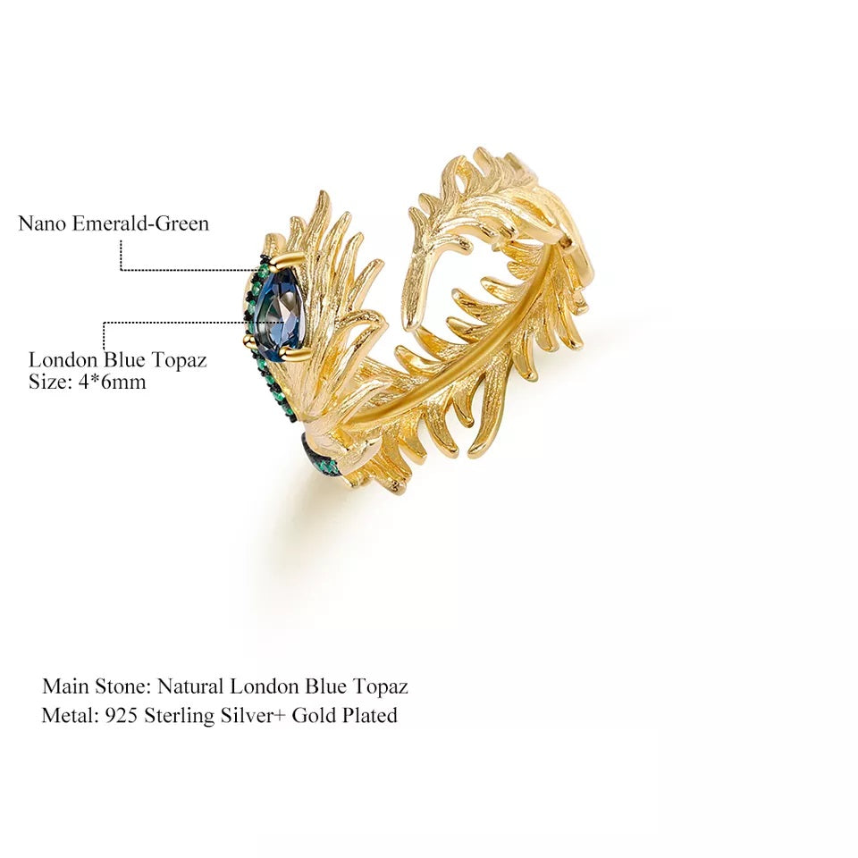 Feather Natural Blue Topaz Ring