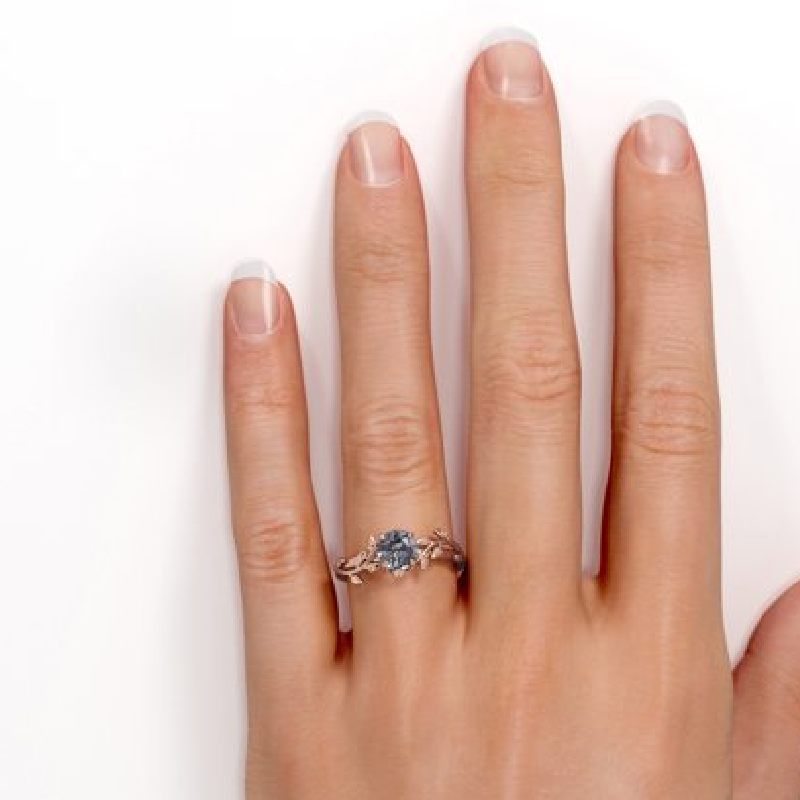 S925 Black Rutilated Quartz Leaf Solitaire in Rose Gold