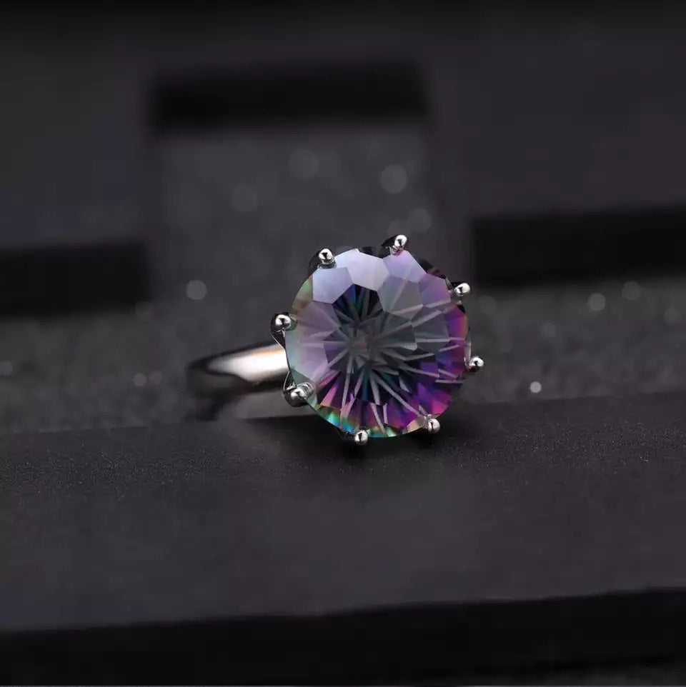 Rainbow Mystic Quartz Rings 8 Claw Settings