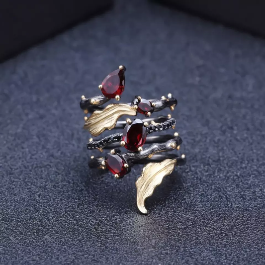 Red Garnet Spiral Ring