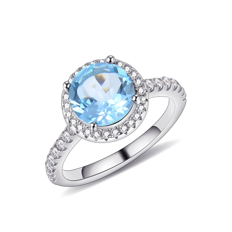 Sky Blue Topaz Stackable Halo Ring