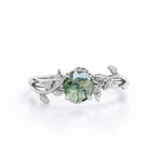 Dhia Jewellery Mossy Green Agate Leaf Solitaire - Silver