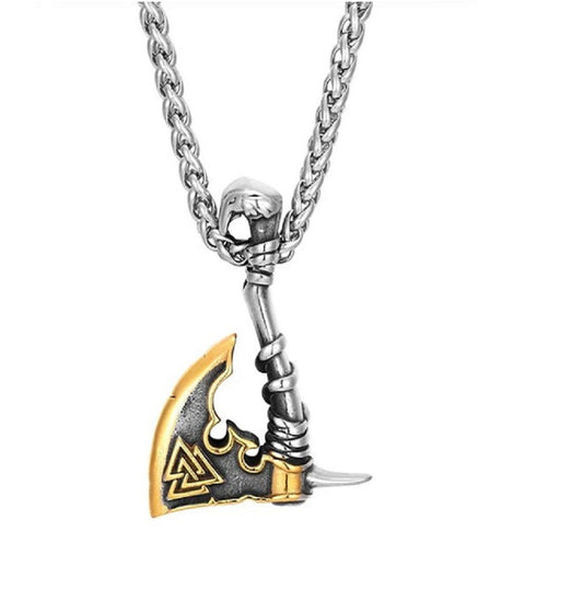 Valknut Viking Axe Necklace- Gold