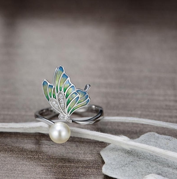 Butterfly Pearl Ring - Adjustable