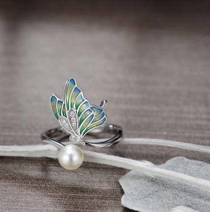 Butterfly Pearl Ring - Adjustable