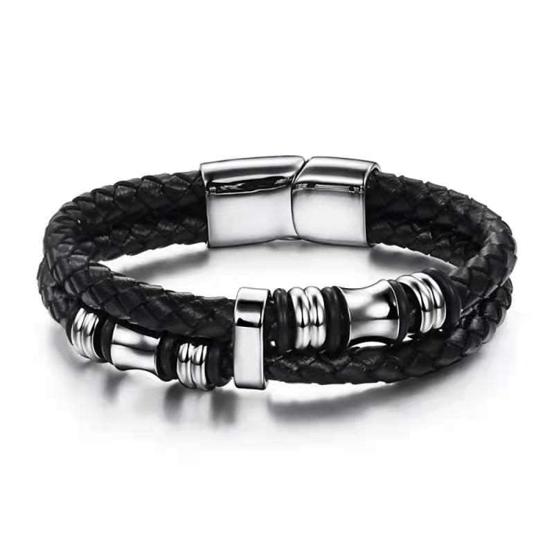 Double Braided Leather Bracelet - 22 cm