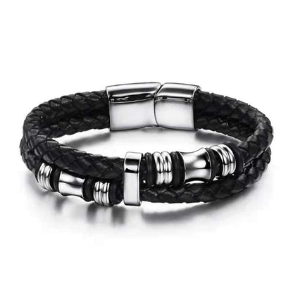 Double Braided Leather Bracelet - 22 cm