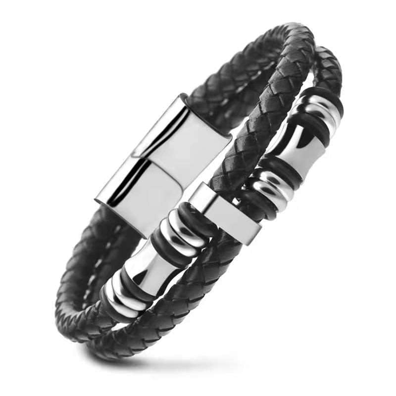 Double Braided Leather Bracelet - 22 cm