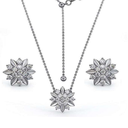 Swarovski Zirconia Flower Necklace and Earrings SetThis Flower Necklace and Earrings Set is crafted with S925 Sterling Silver and embellished with genuine Swarovski Zirconia, making it a beautiful and durable accessoIN STOCKDhia JewellerySwarovski Zirconia Flower Necklace