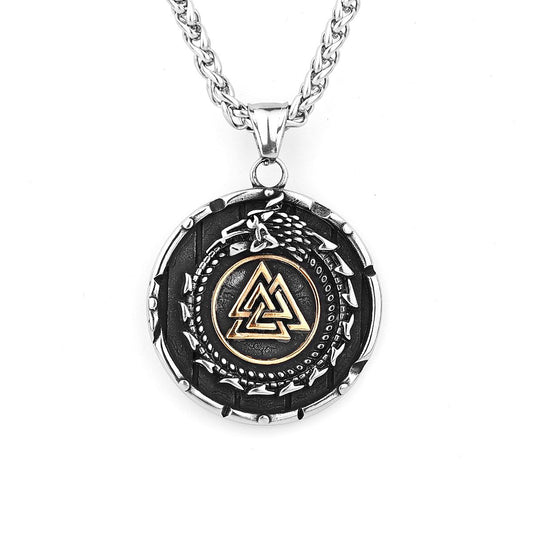 Circular Jormungand and Valknut Necklace - Gold